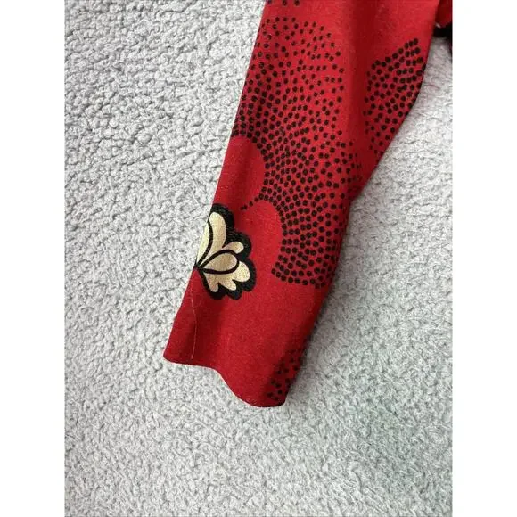 Tristan & Iseut Wrap Dress Small Knee Japanese Floral Red Ruffle Retro 70s Y2K - Picture 3 of 16